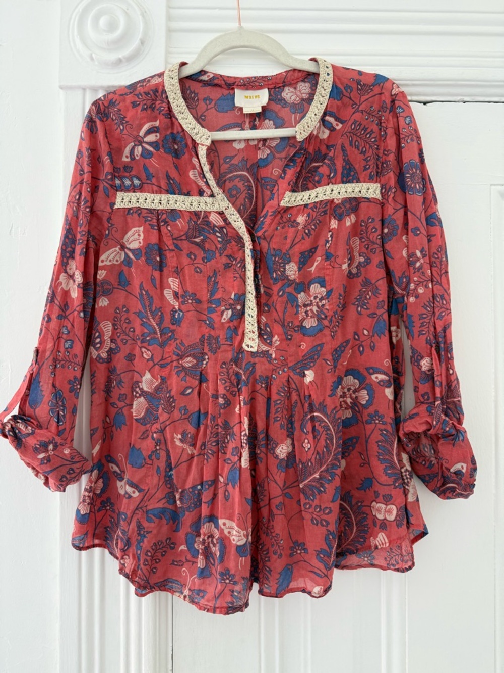 ANTHROPOLOGIE MAEVE Abella Pullover Blouse with Crochet trim